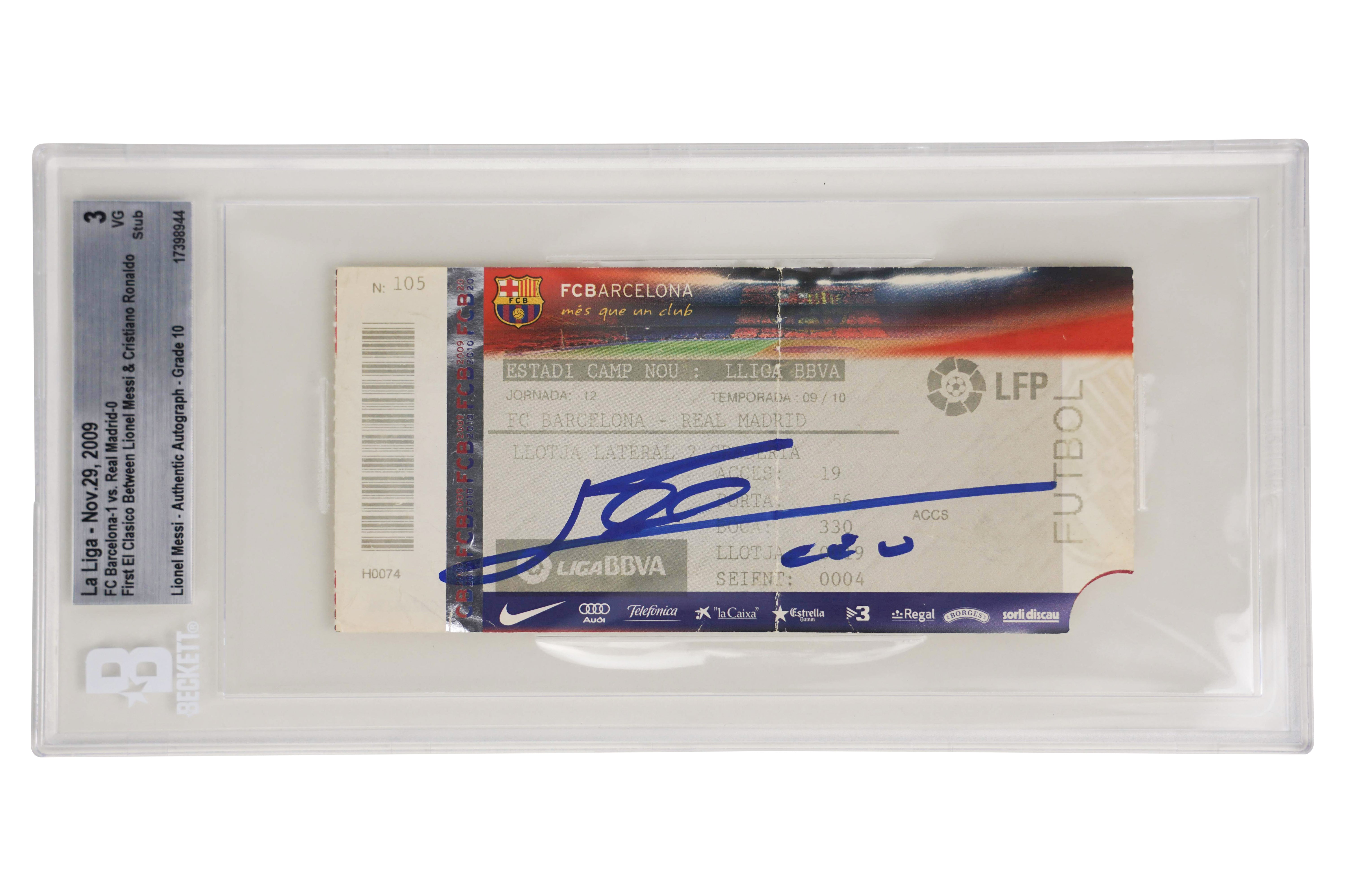 Lionel Messi Signed First & Final El Clasico with Ronaldo Match Tickets – BGS
